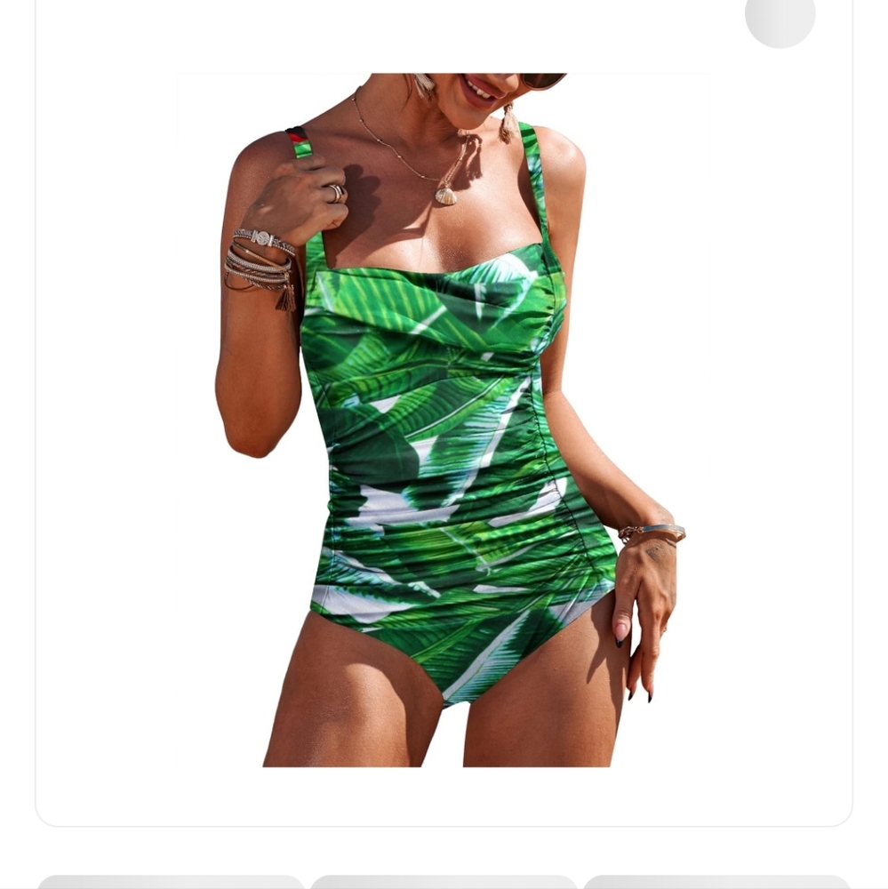 Ekouaer Women's Ruched Tummy Control One Piece Swimsuit with Vintage Retro Push